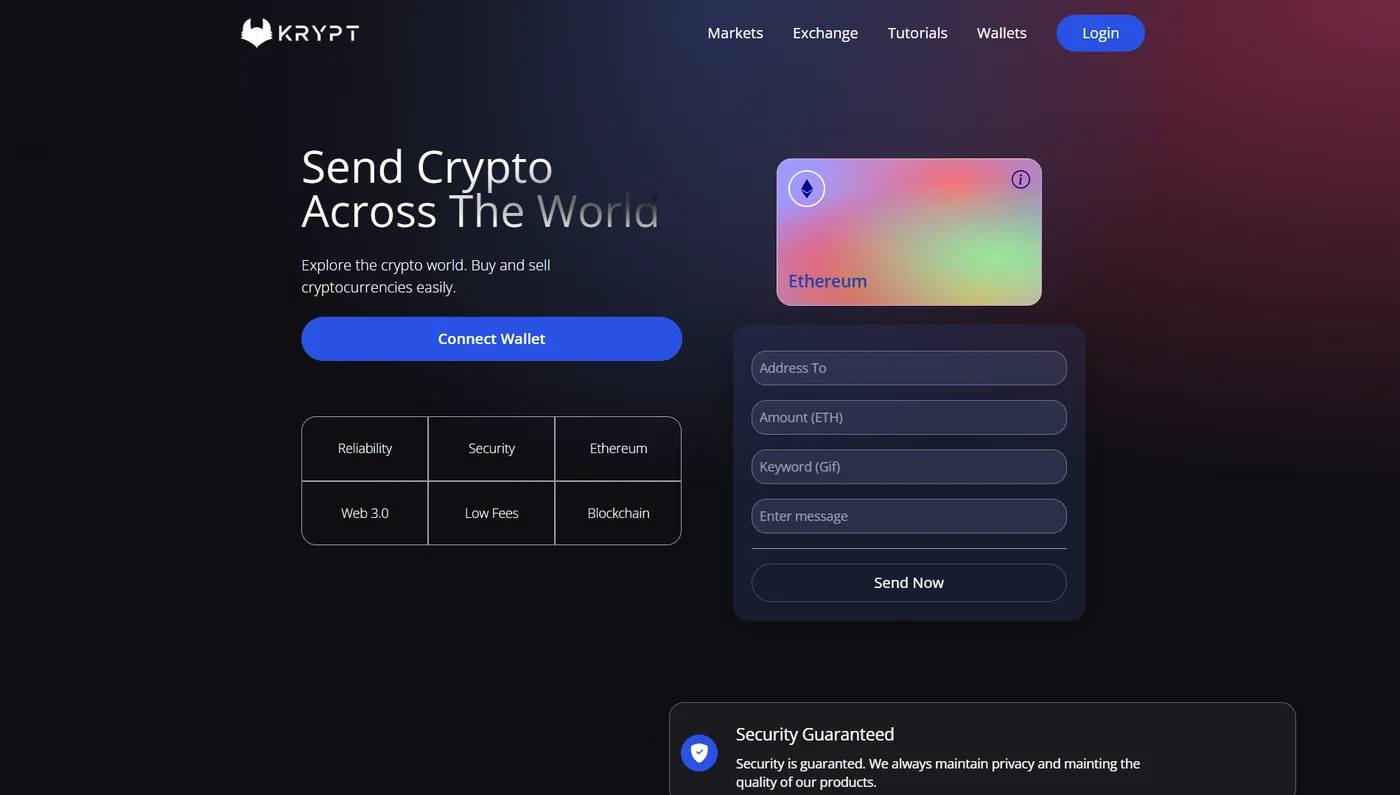 Screenshot der Crypto Web3 Landingpage