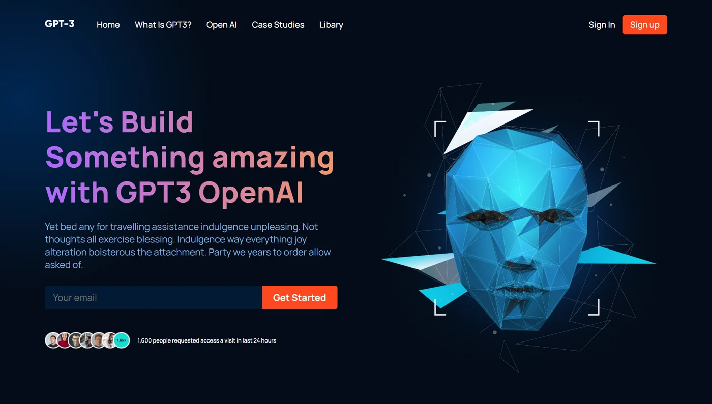 GPT-3 inspired AI landing page screenshot