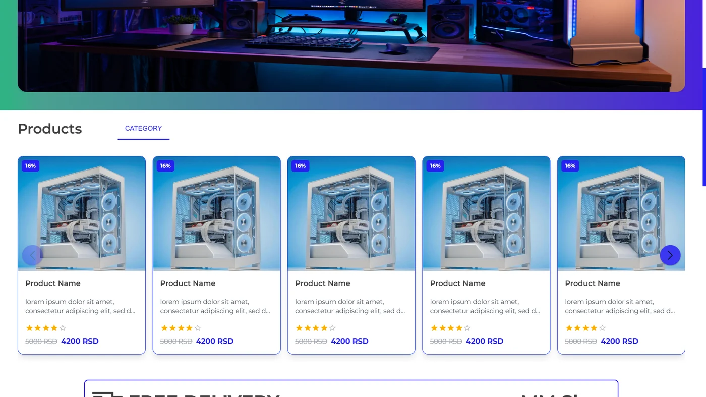 Snimak ekrana ecommerce prodavnice sa Vite i React