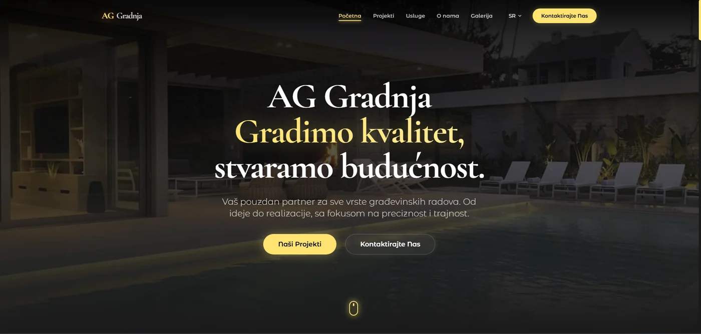 Snimak ekrana veb sajta građevinske kompanije AG Gradnja