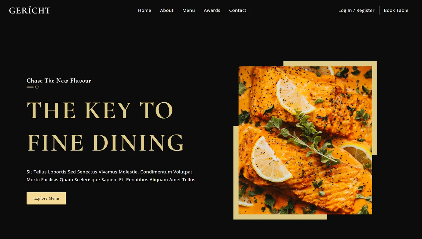 Screenshot der Restaurant-Landingpage